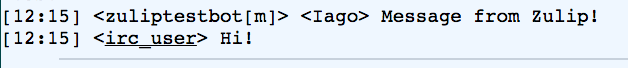 Zulip message on IRC